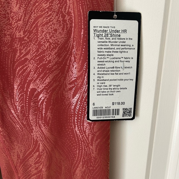 Lululemon Wunder Under HR Tight Shine SZ 6 Acclimatize Soft Cranberry Pink Foil - Picture 4 of 7